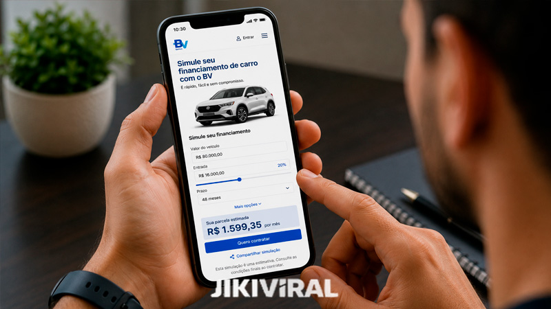 Simulador de financiamento de carros BV ajuda a descobrir parcelas, entrada ideal e condições antes de comprar um veículo
